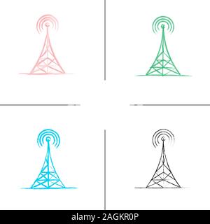 Torre della radio disegnata a mano set di icone. Antenna. Colore tratto di pennello. Vettore isolato sketchy illustrazioni Illustrazione Vettoriale