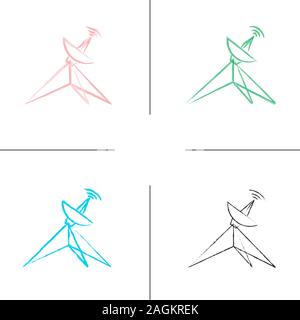 Parabola satellitare disegnati a mano set di icone. Antenna Parabolica. Colore tratto di pennello. Vettore isolato sketchy illustrazioni Illustrazione Vettoriale
