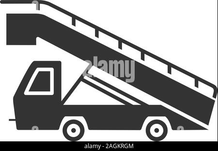 Carrello montascale icona glyph. Airstair. Passerella passeggeri. Simbolo di Silhouette. Lo spazio negativo. Vettore illustrazione isolato Illustrazione Vettoriale
