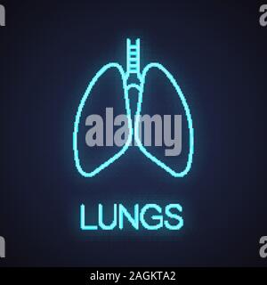 Polmoni umani con dei bronchi e dei bronchioli luci al neon icona. Il sistema respiratorio anatomia. Segno incandescente. Vettore illustrazione isolato Illustrazione Vettoriale