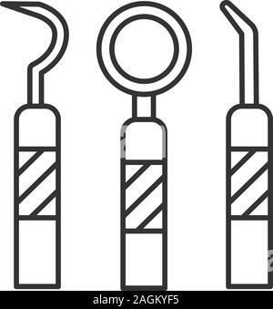 Strumenti dentali icona lineare. Linea sottile illustrazione. Bocca specchio,  sonda dentale e del dentista escavatore. Simbolo di contorno. Vettore di  disegno isolato Immagine e Vettoriale - Alamy