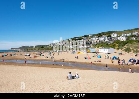 Woolacombe Sands Beach, Woolacombe, Devon, Inghilterra, Regno Unito Foto Stock