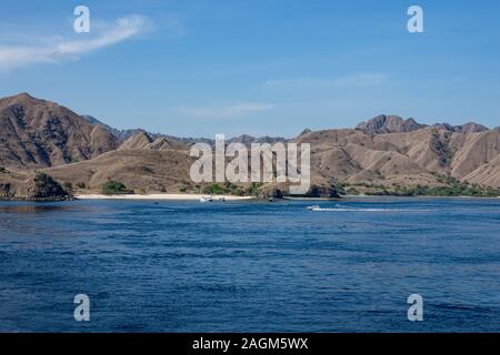 Zodiacs da L'Austral tenendo i passeggeri al Rosa Beach, sull isola di Flores, Indonesia Foto Stock