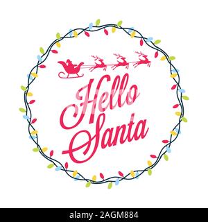 Ciao Santa. Vacanze di Natale stampa vettoriale. Winter card o poster design. Illustrazione Vettoriale