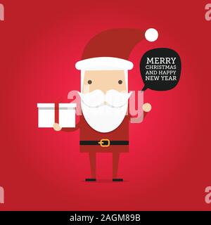 Hipster cartoon santa claus azienda confezione regalo. Natale illustrazione vettoriale. Illustrazione Vettoriale