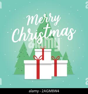 Albero di natale con doni, scheda di Natale. Illustrazione Vettoriale