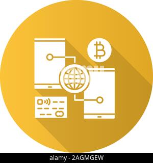 Digital bitcoin wallet design piatto lungo ombra glifo icona. Online transazioni cryptocurrency. Pagamento senza contanti. Vettore illustrazione silhouette Illustrazione Vettoriale