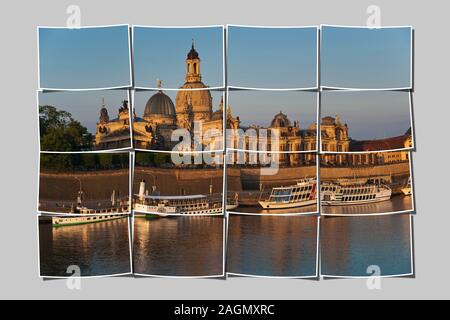 Vista panoramica sul fiume Elba a Dresda città vecchia al mattino, in Sassonia, Germania, Europa Foto Stock