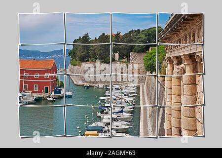 Fortificazione della città con gate di terra che si affaccia sul piccolo porto Fosa. La Terra porta fu costruito nel 1543, Zara, Dalmazia, Croazia, Europa Foto Stock