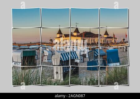 Il Ahlbeck pier è un molo sul Mar Baltico, Ahlbeck, isola di Usedom, Meclemburgo-Pomerania Occidentale, Germania, Europa Foto Stock