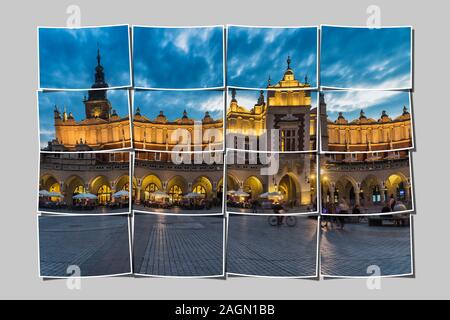 Il panno di Cracovia Hall (Sukiennice) è situato al centro della piazza del mercato (Rynek Glowny), Cracovia, Piccola Polonia, Polonia, Europa Foto Stock