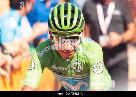 San Vicente de la Barquera, Spain-September 7, 2019: Nairo Quintana, ciclista del Team Movistar durante la fase 14 di la Vuelta a España. Foto Stock