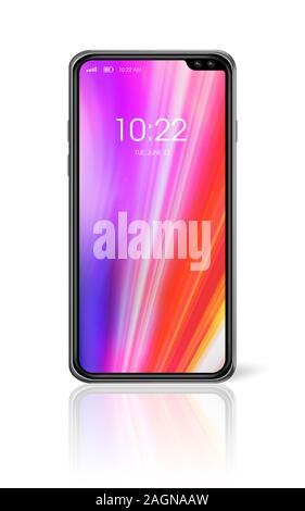 Tutti a schermo bianco colorato smartphone mockup isolato su bianco con orologio. 3D render Foto Stock