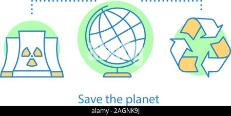 Pianeta concetto di risparmio icona. Inquinamento ambientale idea sottile linea illustrazione. La contaminazione dei rifiuti. Protezione dell'ambiente. Vettore contorno isolato Illustrazione Vettoriale