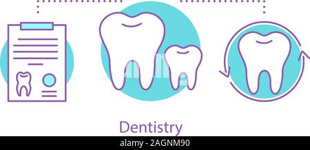 Concetto di odontoiatria icona. Restaurazione dentale. Stomatologia. Servizi odontoiatrici idea sottile linea illustrazione. Il vettore isolato disegno di contorno Illustrazione Vettoriale
