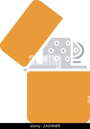 Accendino Flip glifo icona di colore. Accendisigari. Silhouette simbolo su sfondo bianco con nessun contorno. Lo spazio negativo. Illustrazione Vettoriale Illustrazione Vettoriale