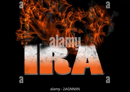 IRA gli investimenti in fiamme per grafici finanziari e le finanze personali, il pensionamento concetti su uno sfondo nero. Foto Stock