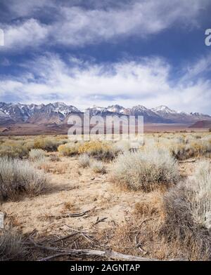 Vista da Owens Valley fino nelle montagne della Sierra Nevada in autunno Foto Stock