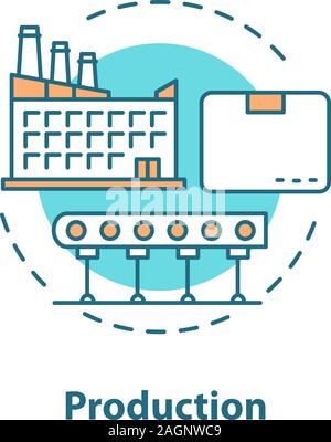Il concetto di produzione e la relativa icona. La produzione. Settore industriale idea sottile linea illustrazione. Fabbrica. Il vettore isolato disegno di contorno Illustrazione Vettoriale