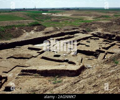 Mesopotamia. Età del Bronzo. Mari (moderno Dillo ad Hariri). Antica città semitica, sulla riva destra del fiume Eufrate. Essa è stata fondata da 2900 BC. Vista panoramica del sito archeologico. La Siria. (Foto scattata prima della Siria Guerra civile) Foto Stock