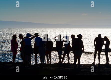 I turisti nei pressi di James Bay, isola di Santiago, Galapagos, Ecuador Foto Stock