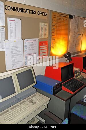 Sala di comunicazione, Hack Green, ex bunker nucleare di proprietà del governo, Nantwich, Cheshire, Inghilterra, Regno Unito Foto Stock