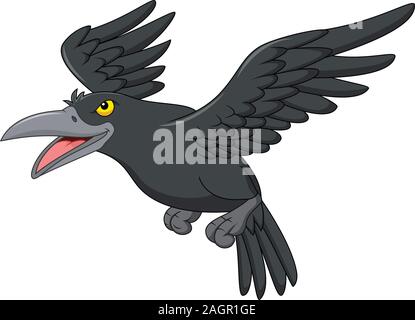 Cartoon crow battenti isolati su sfondo bianco Illustrazione Vettoriale