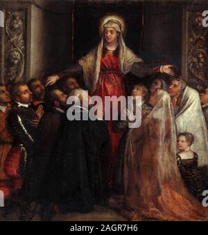 Madonna della Misericordia). Museo: Palazzo Pitti, Firenze. Autore: Tiziano. Foto Stock