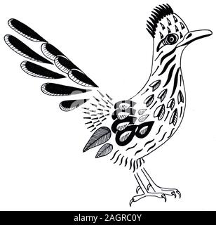 Road Runner. Spirito animale. Maggiore roadrunner. Geococcyx californianus. Silhouette di uccello con pattern Foto Stock