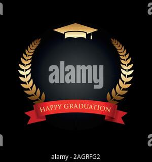 Vista dal fondo oro graduazione cappello con un nastro rosso Illustrazione Vettoriale