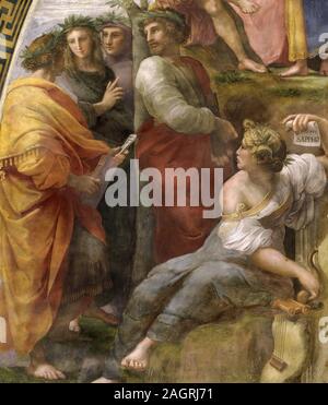 Il Parnaso. Dettaglio. (Affresco nella Stanza della Segnatura). Museo: Collezione privata. Autore: Raphael (Raffaello Sanzio da Urbino). Foto Stock
