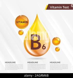 La vitamina B6 icona collezione di discesa impostata, colecalciferolo. golden goccia complesso vitaminico drop. Medical per heath illustrazione vettoriale Illustrazione Vettoriale