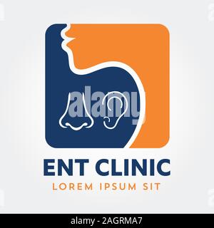 ENT logo. Testa per orecchio, naso, gola medico specialisti. concetto del logo. Vettore di linea icona. Corsa modificabile. illustrazione lineari piane, CLINICA, SPECIALISTA Illustrazione Vettoriale