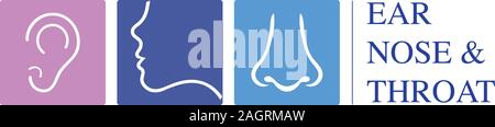 ENT logo. Testa per orecchio, naso, gola medico specialisti. concetto del logo. Vettore di linea icona. Corsa modificabile. illustrazione lineari piane, CLINICA, SPECIALISTA Illustrazione Vettoriale