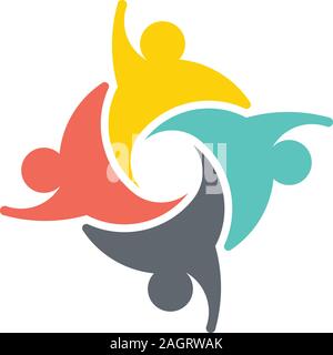 La folla di persone . Quattro persone per celebrare. Il logo del vettore Illustrazione Vettoriale
