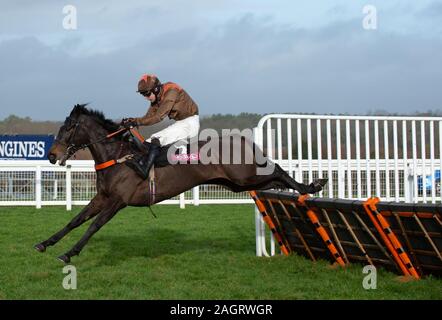 Ascot Racecourse, Berkshire, Regno Unito. Xxi Dec, 2019. Ascot famiglia natale Racing Weekend, Jockey Sean Houlihan vince la Fondazione sviluppi novizi' Handicap corsa ad ostacoli (classe 4) a cavallo che scorre la cadenza. Proprietaria, la signora C J Dunn, Trainer Bob scudo, Bridgwater, allevatore la signora H R Dunn, Sponsor Super Mare ponteggi. Credito: Alamy Live News/Maureen McLean Credito: Maureen McLean/Alamy Live News Foto Stock