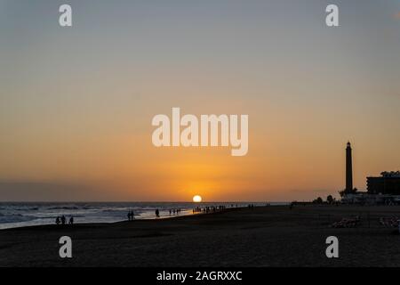 Paesaggio al tramonto sulle sabbie di Maspaloms, Gran Canaria, Spagna Foto Stock