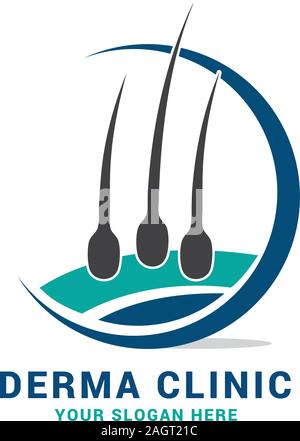 Cura dei capelli dermatologia logo icon set con follicolo diagnostica medica simboli. Alopecia il trattamento e il concetto di trapianto. Il trapianto del vettore Illustrazione Vettoriale