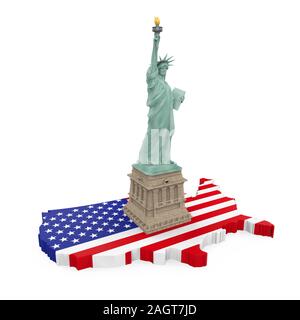 Statua della Libertà sulla mappa di America isolata Foto Stock