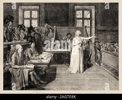 Maria Antonietta D'Autriche trial 15 octobre 1793. Rivoluzione francese del XVIII secolo. Storia della Francia, vecchie illustrazioni incise immagine dal libro Hi Foto Stock