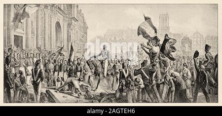 Louis-Philippe, duc d'Orleans, acclamato dal popolo di Parigi come cavalca attraverso le loro strade sul suo modo al Hotel de Ville. Storia della Francia, Foto Stock