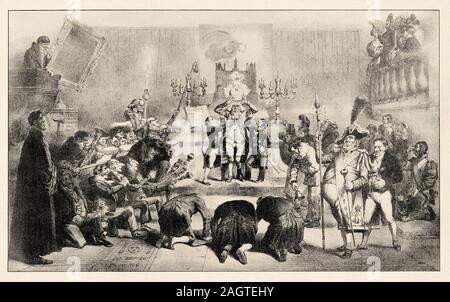 Immagine satirico. Pera Ascensore Avvento di Louis Philippe 1, Re di Francia 1830. Storia della Francia, vecchie illustrazioni incise immagine dal libro Histo Foto Stock