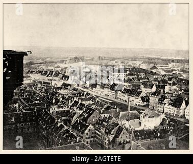 La provincia durante la guerra del 1870-1871. Strasburgo nel 1870. Vista generale adottate dalla cattedrale. Storia della Francia, vecchie illustrazioni incise immagine Foto Stock