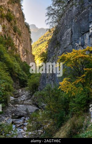 Autunno in Rugova canyon, uno dei più lunga d'Europa canyon, vicino alla città di Pec (Peja) nella Repubblica del Kosovo, centrale Balcani. Foto Stock