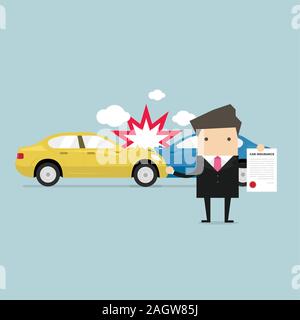 Assicurazione auto nel centro di servizio. Imprenditore mostra il documento di protezione auto vettore. Illustrazione Vettoriale