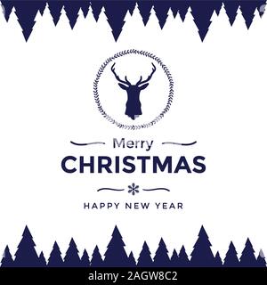 Buon Natale e Felice Anno Nuovo con silhouette di renne di testa. vettore Illustrazione Vettoriale