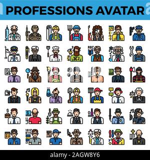 Professioni e avatar di occupazione. Icona del contorno riempito con pixel perfetto. Illustrazione vettoriale Illustrazione Vettoriale