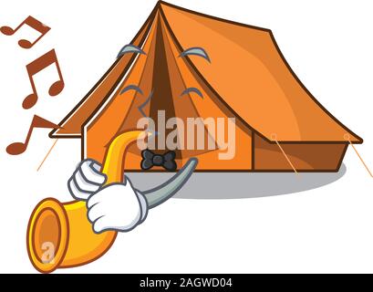 Tenda da campeggio scorrere cartoon character design prestazioni con tromba Illustrazione Vettoriale