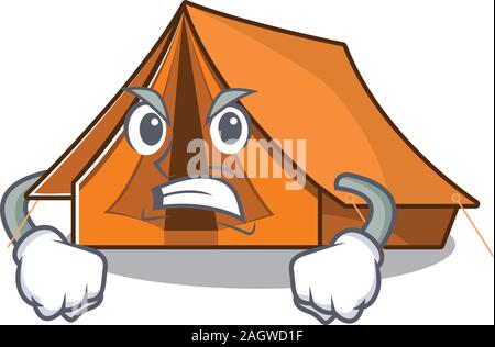 Viso arrabbiato camping tenda scorrere cartoon character design Illustrazione Vettoriale