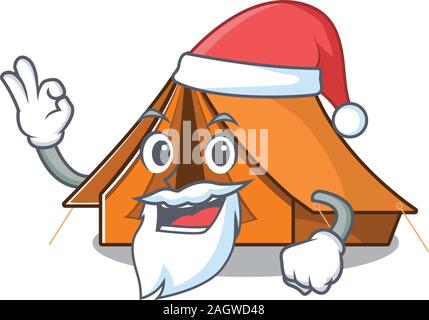 Santa camping tenda scorrere cartoon character design con dito ok Illustrazione Vettoriale